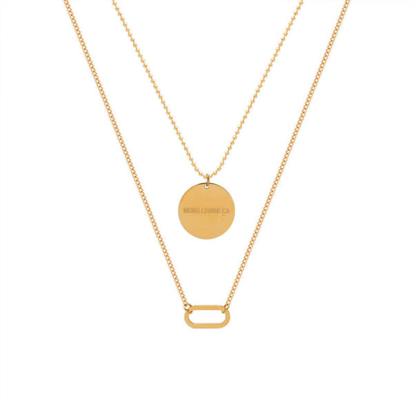 Big Round Brand Geometric Oval Clavicle Neck Chain Hip Hop Style Double Layer Stacked Titanium Steel Necklace Women's Jewelry Pendant