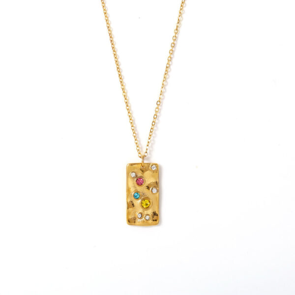 Square brand colorful zircon pendant double-layer necklace women's fashion design sense stainless steel gold-plated non-fading jewelry