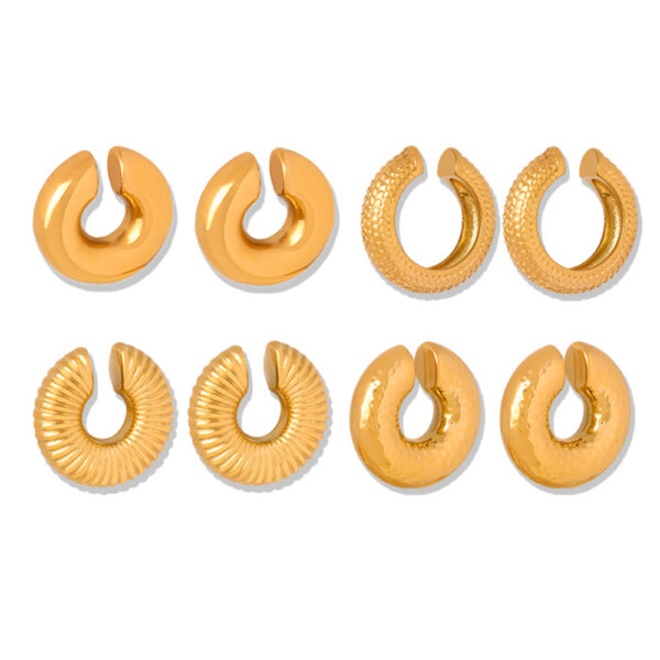 New exaggerated personality fashion versatile titanium steel gold-plated geometric U-shaped striped enamel drip earrings jewelry
