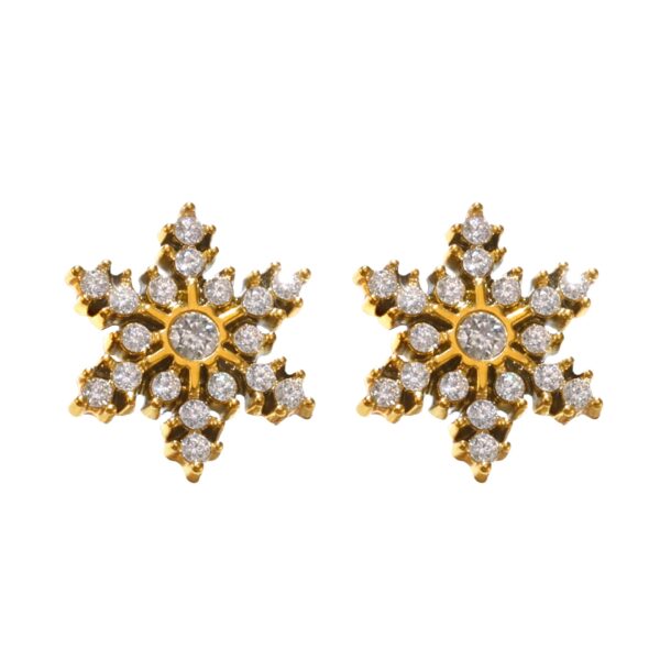 Handmade inlaid snowflake zircon stud earrings fashion titanium steel earrings exquisite temperament PVD electroplating 18K real gold women
