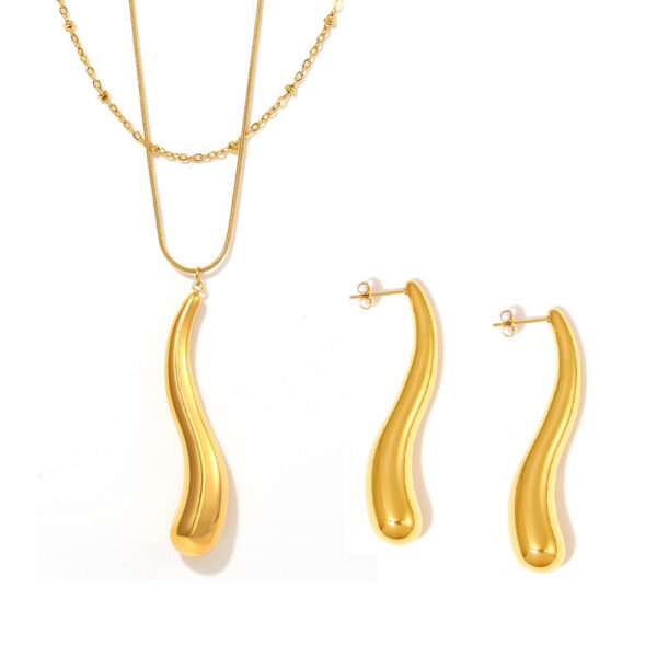 Simple long water drop hollow pendant new necklace stainless steel earrings fashion suit wholesale women