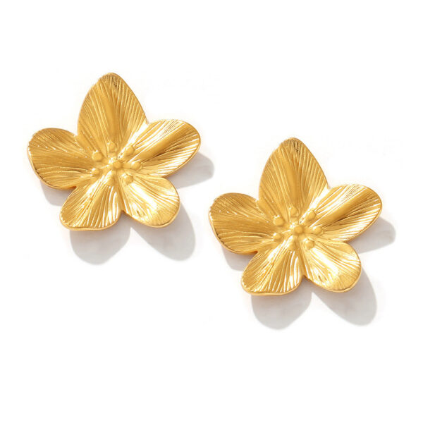 Flower stud earrings geometric irregular hammer fold design earrings titanium steel plated 18k real gold retro earrings