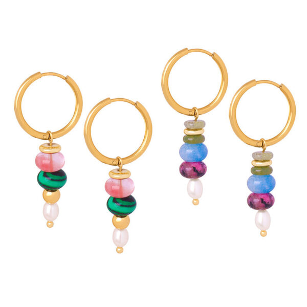 New fashionable versatile high-end sense light luxury natural stone abacus bead pendant titanium steel gold-plated earrings women's jewelry