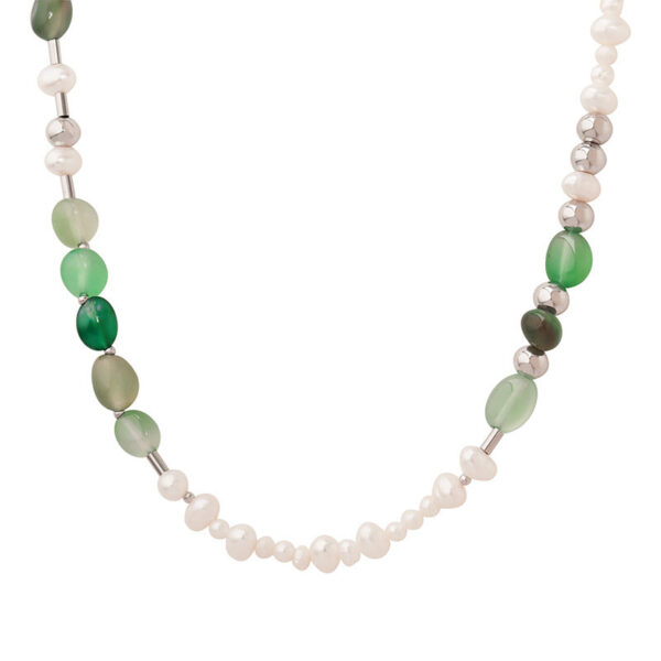 Freshwater pearl natural stone titanium steel beaded necklace jewelry factory direct sales, creative retro fashionable personality design pp
