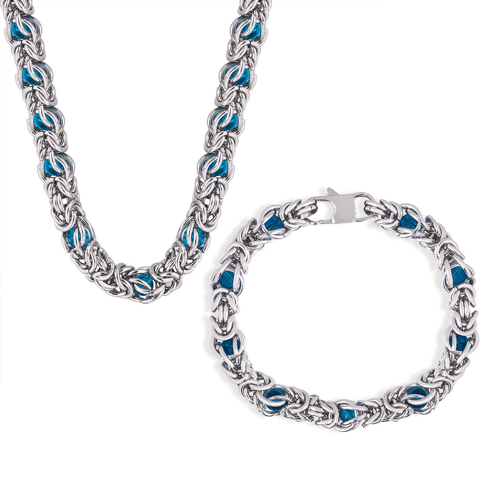 New fashion exaggerated personality creative temperament titanium steel keel blue pattern necklace bracelet jewelry set wholesale