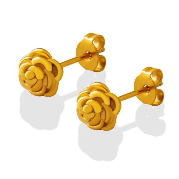 Minimalist titanium steel gold-plated rose flower stud earrings, small fragrance, cute and versatile niche design earrings, jewelry, women's 99