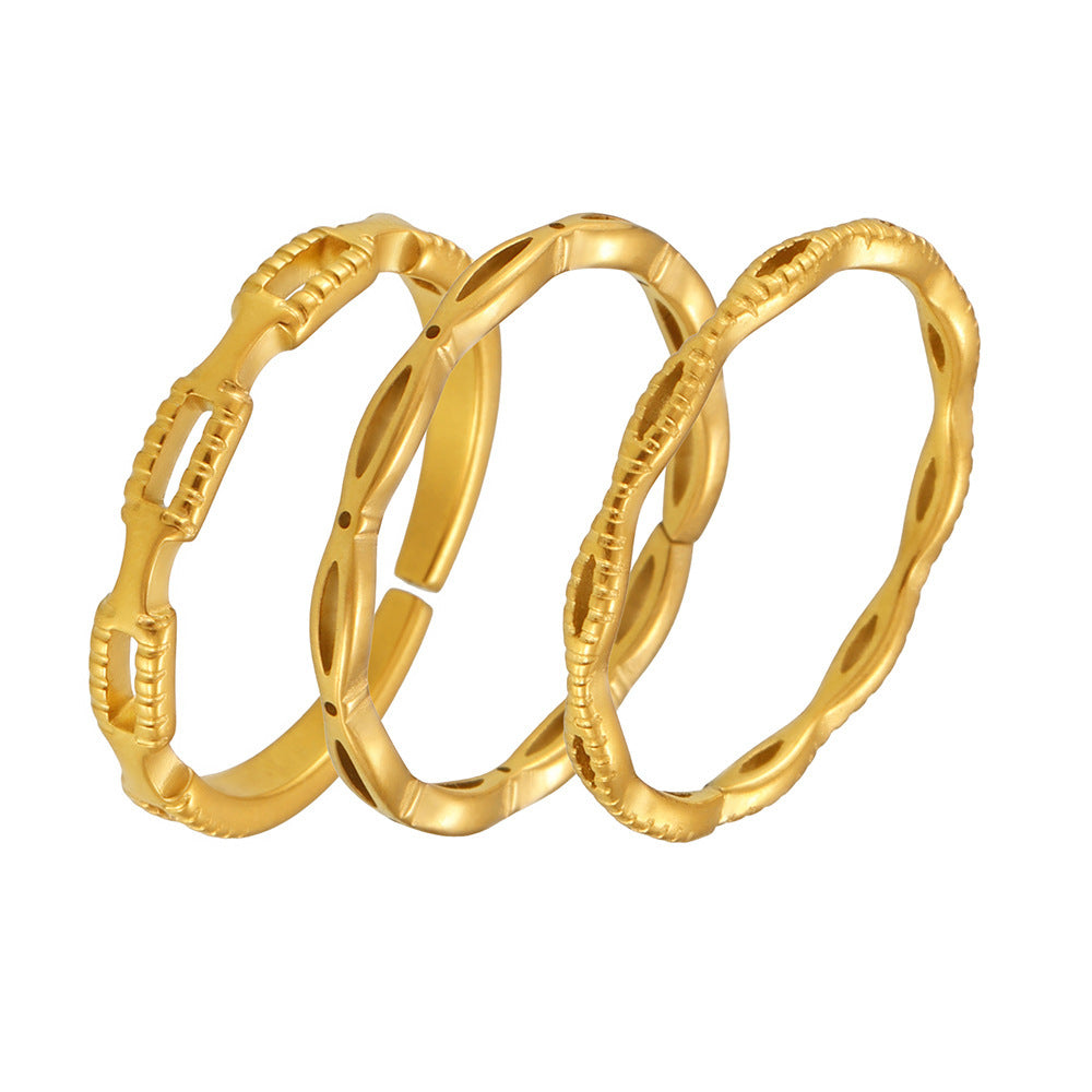 Interlocking ring women’s stainless steel gold-plated fashion versatile hollow open ring niche jewelry pp