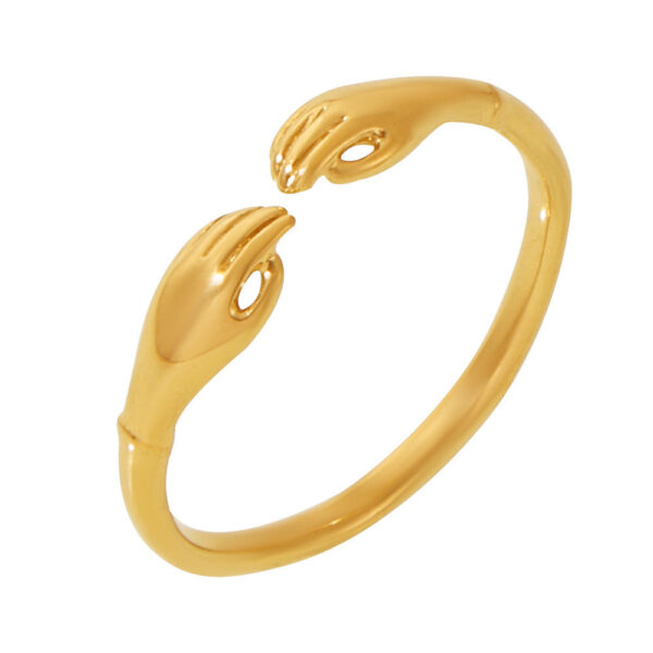 Hands Warm Hug Stainless Steel Opening Adjustable Ring PVD Plated Real Gold Index Finger Ring Female