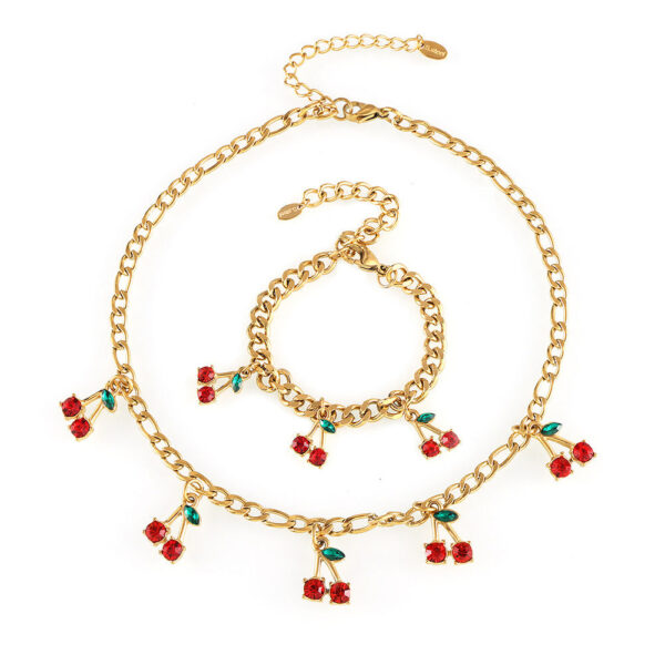 Style Fashion Temperament Glass Stone Red Cherry Jewelry Set Cross-border Popular Jewelry Simple Necklace Bracelet 99