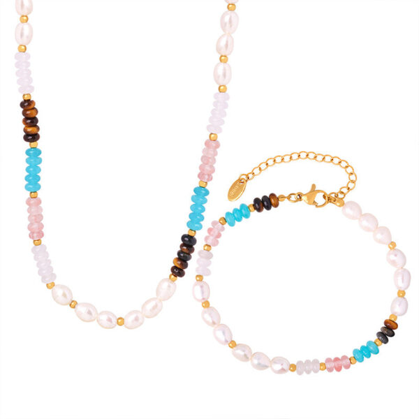 New ethnic style design natural stone handmade beaded pearl light luxury gorgeous temperament necklace bracelet