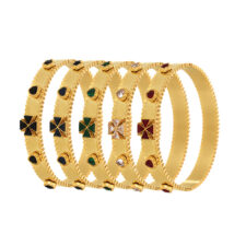 Stainless steel four-leaf flower zircon Czech glass women’s buckle gear bracelet does not fade, plated with 18K gold pp