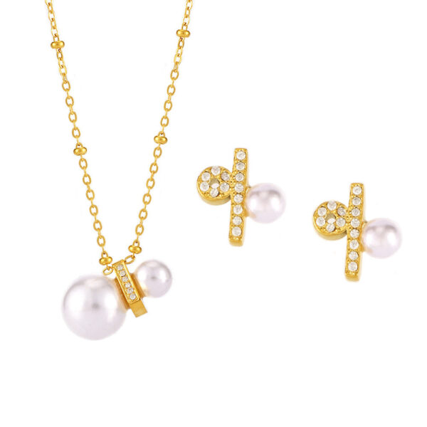 Light luxury stainless steel CNC inlaid zircon bead necklace constellation symbol stud earrings jewelry set for girlfriend
