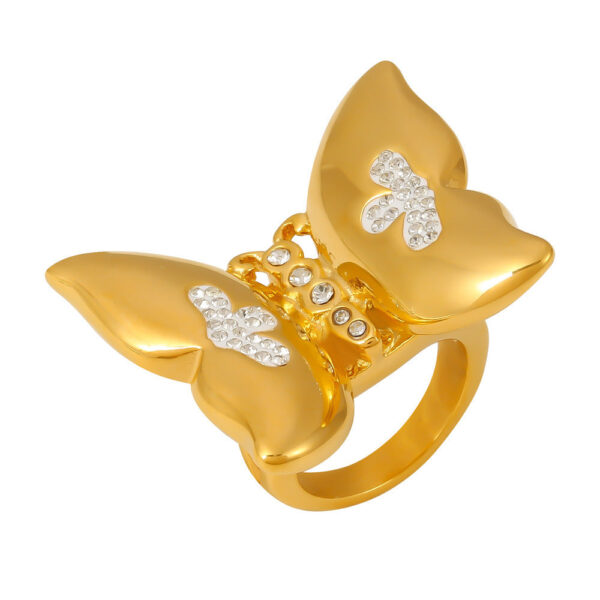 Sticky diamond butterfly ring fashionable temperament stainless steel new hot-selling jewelry color retention ring wholesale pp