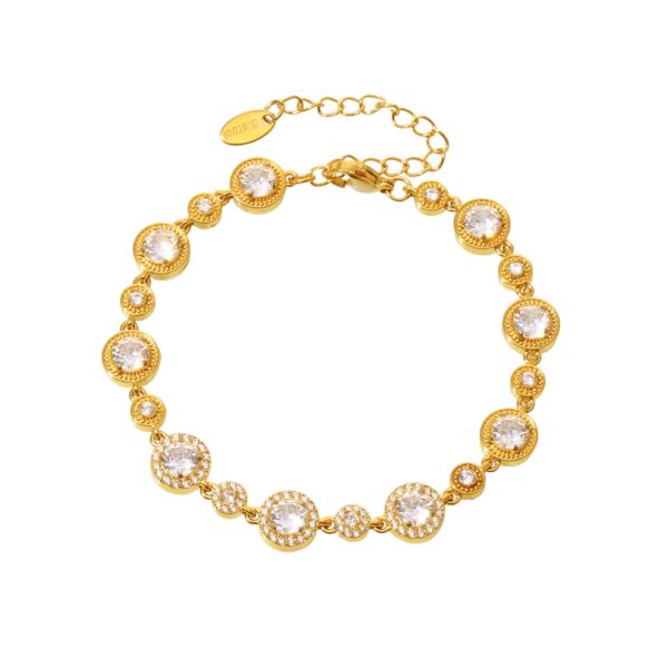 Stainless steel crystal zircon bracelet women's hand-inlaid gypsy star PVD plated 18K real gold original design