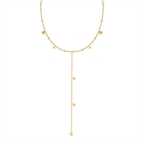Cold wind trend round beads long fringed necklace women's collarbone neck chain sweater chain titanium steel jewelry P794