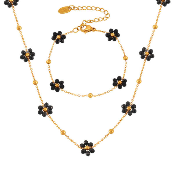 Retro niche personality simple and versatile jewelry natural stone beaded flower shape titanium steel jewelry set 99
