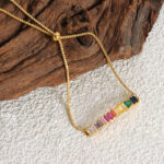 Stylish and simple geometric design inlaid with multi-color zircon snake bone chain titanium steel gold-plated pull-up buckle anklet jewelry women