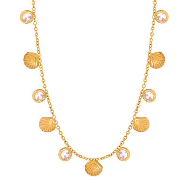 New holiday style fashion titanium steel gold-plated shell zircon pendant collarbone chain necklace versatile jewelry