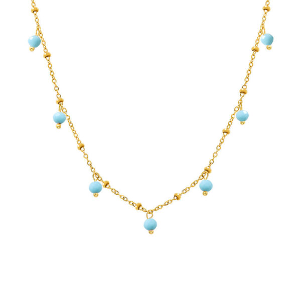 Natural stone handmade small beads, clavicle ultra-fine necklace, double-layer stacked wear plated 18K real gold color-preserving neck chain women