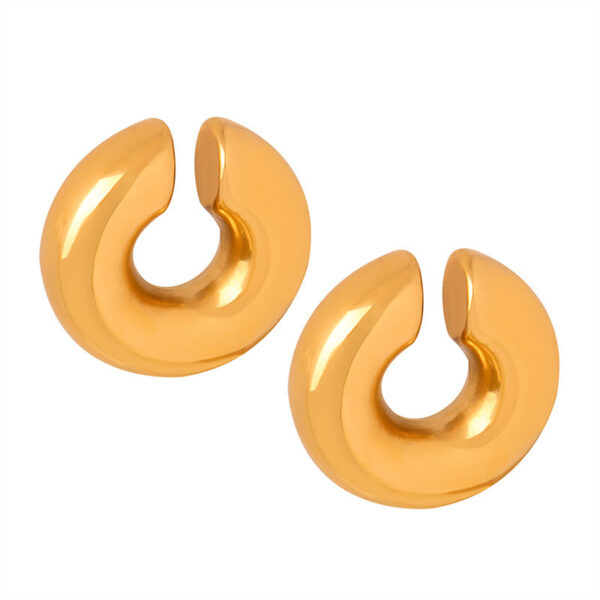 Fashion commuting niche temperament elegant personality minimalist style smooth surface plain ring titanium steel gold-plated round ear clips