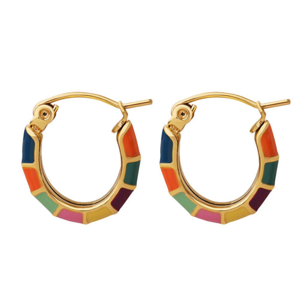 Retro non-fading neutral wind colorful splicing drip earrings, titanium steel gold-plated material high-texture ear buckles