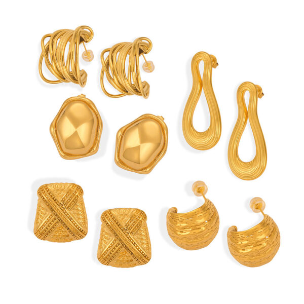 Personalized niche cold wind jewelry multi-layer line texture splicing design titanium steel plated 18k gold earrings