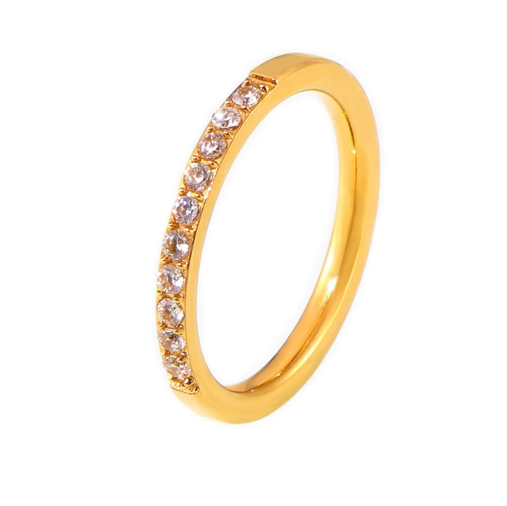 Zircon Fine Ring Stackable Jewelry Simple Titanium Steel 18K Gold Plated PVD Ring Women’s 99