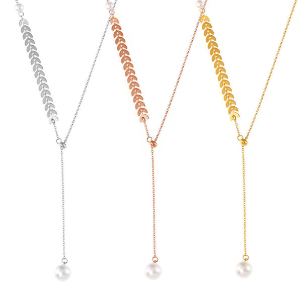 Elegant wheat ear imitation pearl adjustable pendant necklace titanium steel plated 18k real gold fringed temperament collarbone chain