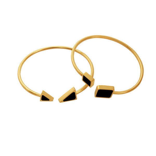 Open soft wire high elasticity versatile triangular square black shell bracelet, titanium steel plated 18K real gold jewelry