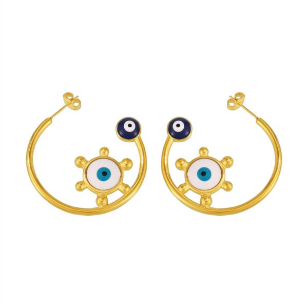 Stainless steel plated 18K real gold enamel color glaze light eyes C-shaped ring catwalk fashionable exaggerated earrings tide