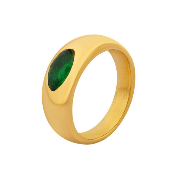 New light luxury retro new Chinese style personalized titanium steel non-fading inlaid emerald zircon ring jewelry female pp