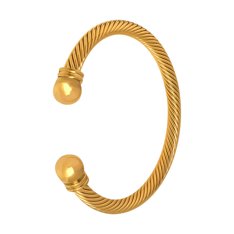 Personalized fashion men’s and women’s jewelry niche design steel wire ring open bracelet titanium steel plated 18K real gold does not fade pp