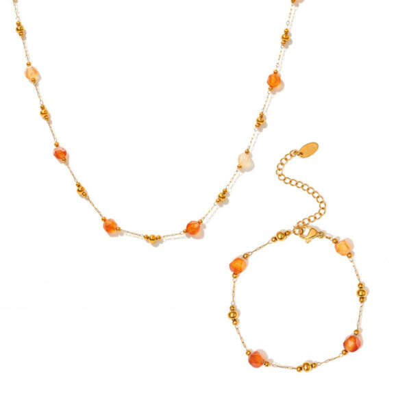 Fashion natural stone gold beads beaded necklace temperament bracelet stainless steel handmade chain sweet set