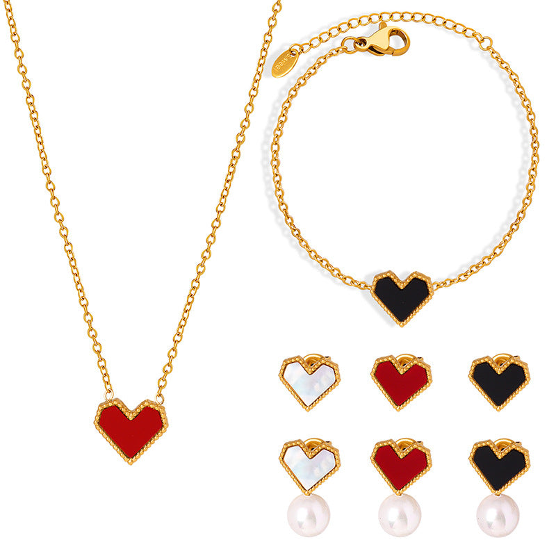 Light luxury love natural shell elegant exquisite titanium steel plated 18K gold women’s jewelry set decoration