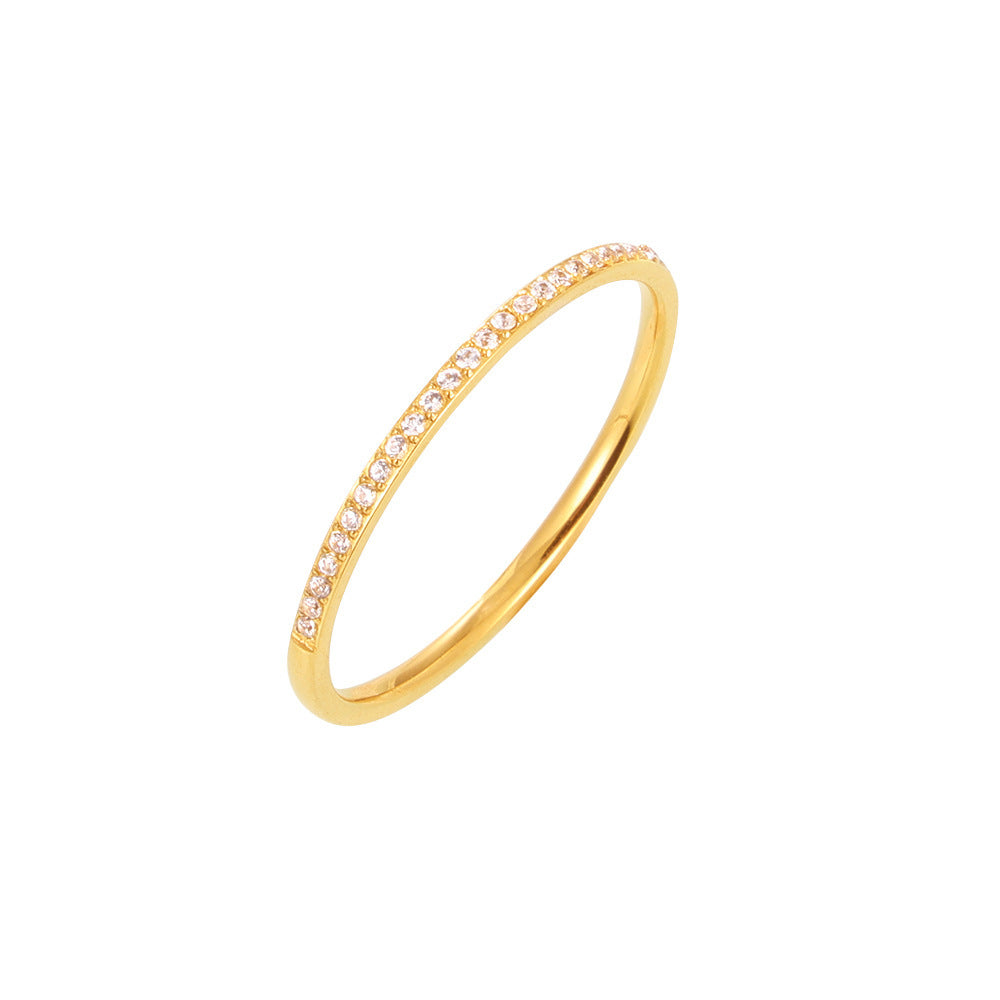 Niche micro-inlaid zircon ultra-fine index finger ring titanium steel PVD plated 18k gold exquisite temperament tail ring women 99