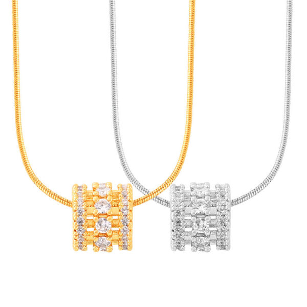 Fashion commuter Simple personality Snake bone chain Titanium steel necklace Hollow cylinder Multi-layer diamond-set design Copper pendant Neck chain