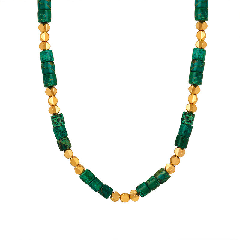 Personalized fashion commuter beaded emperor stone versatile necklace temperament women’s titanium steel gold-plated popular jewelry