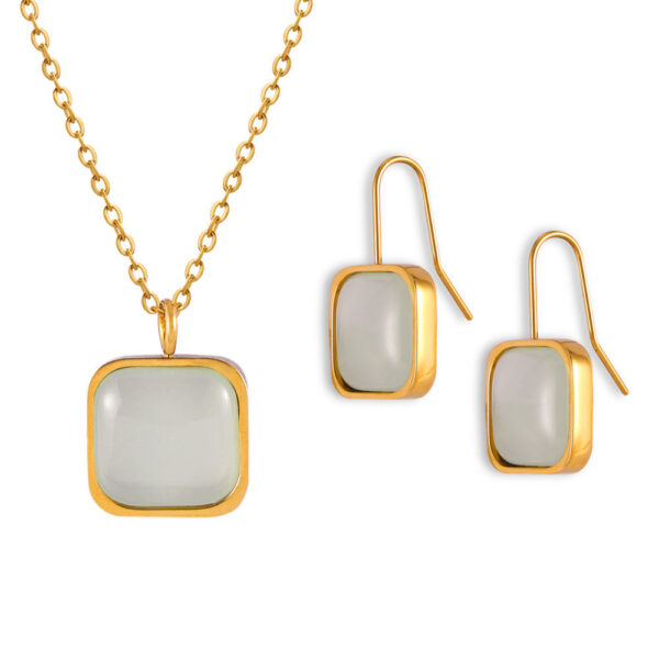 Cold wind temperament elegant jewelry geometric square brand resin design pendant titanium steel jewelry set