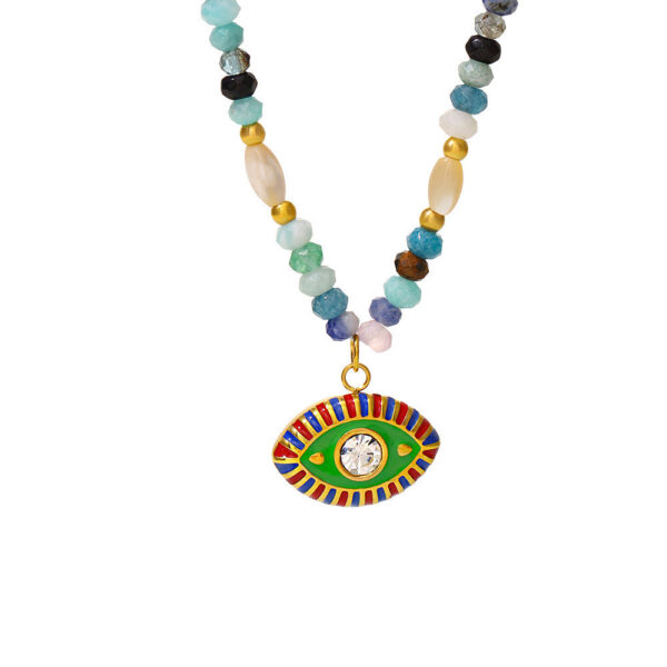 Nepal Creative Devil's Eye Natural Stone Beaded Necklace Ethnic Style Funny Personality Stainless Steel Jewelry