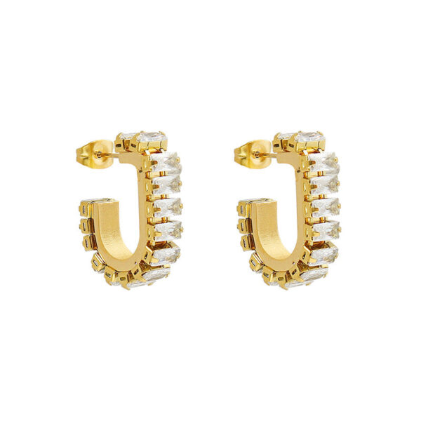 Light luxury niche versatile U-shaped zircon full diamond earrings banquet venue with titanium steel earrings jewelry women