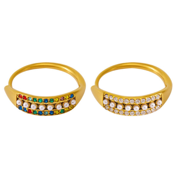 Adjustable exquisite small bead colored zircon side opening index finger ring tail ring stainless steel ring female pp