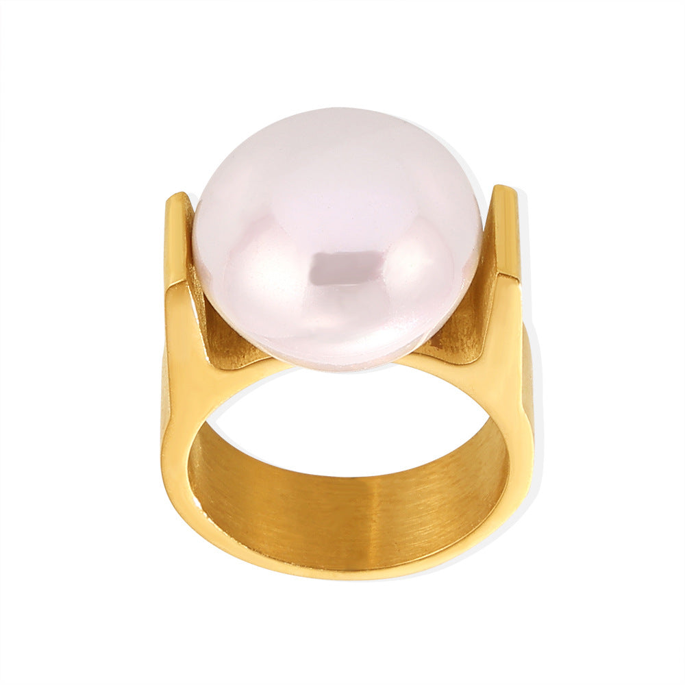 Light luxury exaggerated big bead ring European and American personality temperament titanium steel plated 18K gold does not fade jewelry women