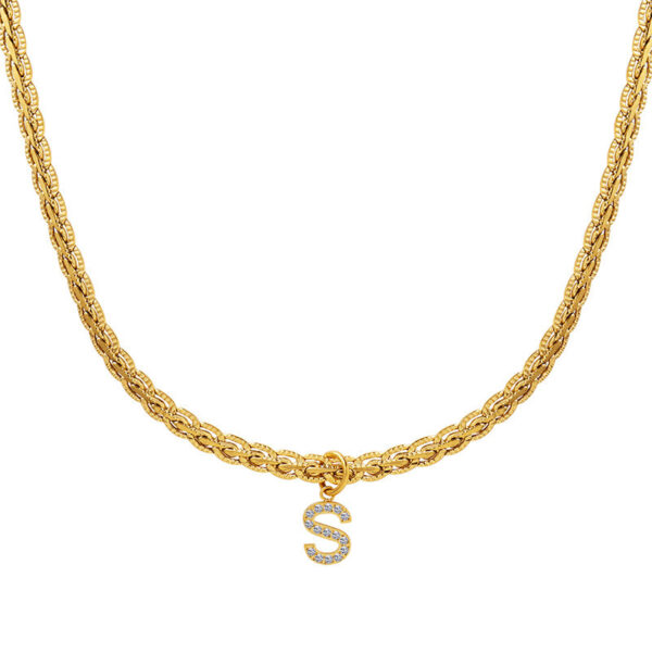 Hot-selling personality geometric creativity 26 English letter zircon pendant keel chain versatile trend necklace pp